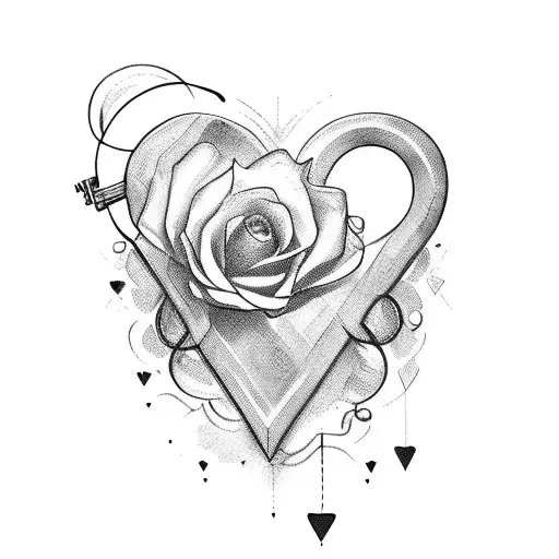 "desirée volim te  " with heart and key  tattoo design idea