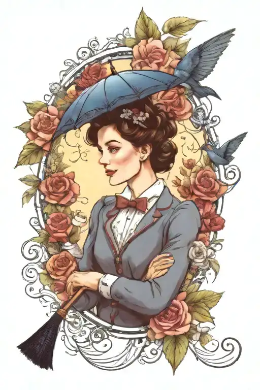 arm tattoo to memorialize my mother with a Mary poppins inspired boho feel tattoo design idea