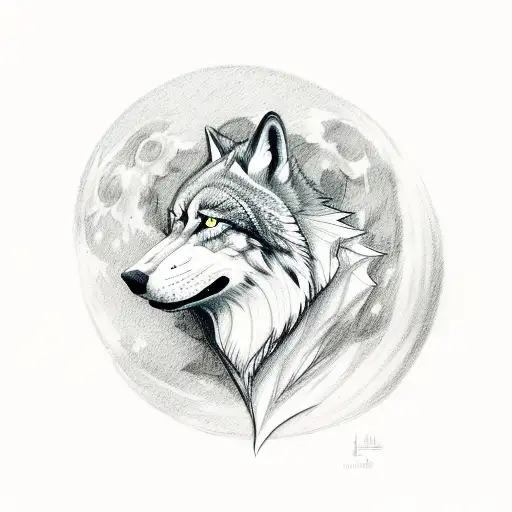 A detailed sketch of a lone wolf howling at the moon, embodying the beauty and strength found in solitude tattoo design idea