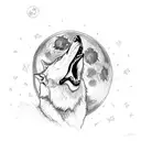 A detailed sketch of a lone wolf howling at the moon, embodying the beauty and strength found in solitude tattoo design idea