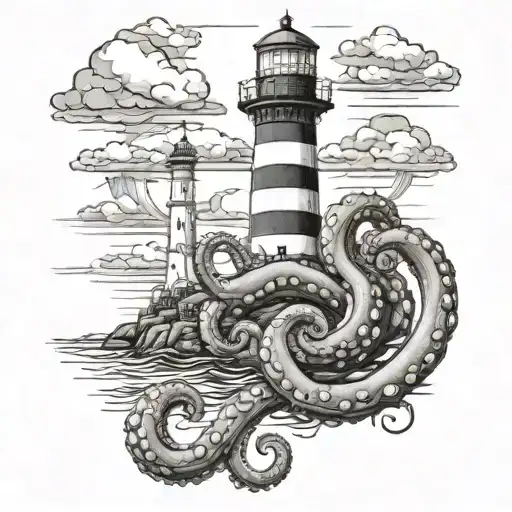 octopus wrapped around a lighthouse tattoo design idea