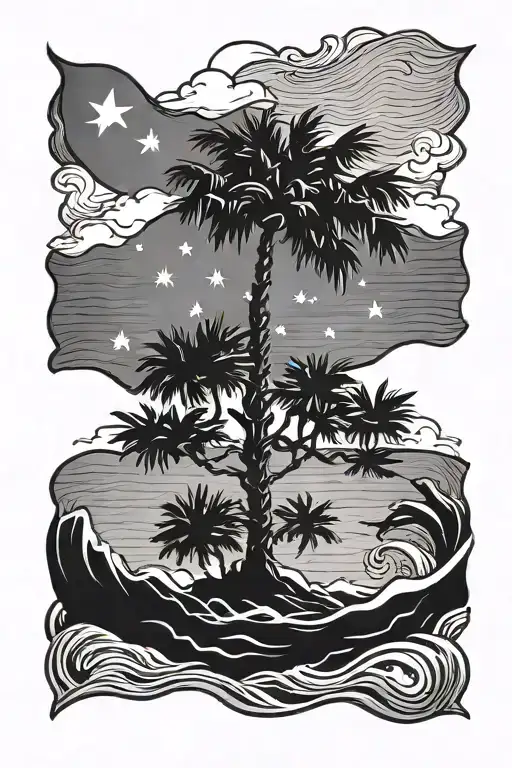 south carolina flag crescent moon with waves in front  tattoo design idea