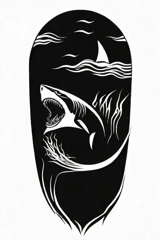 great white shark coming out of the waves mouth open tattoo design idea