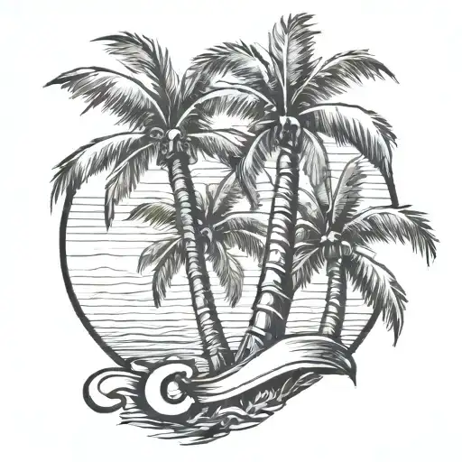 2 palm trees with a letter c carved in the trunk tattoo design idea