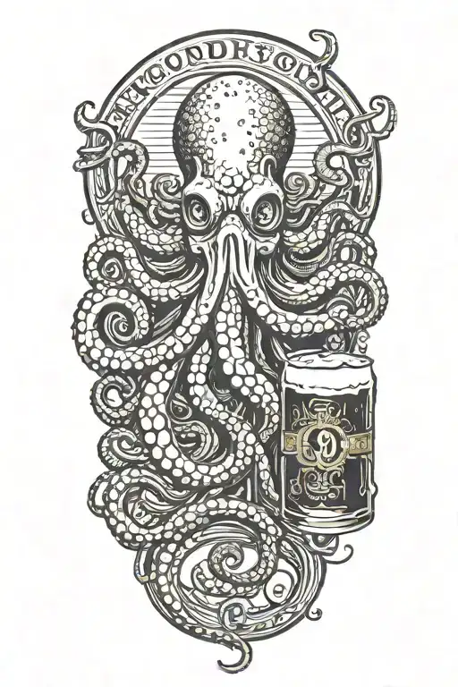 octopus eating a corona beer tattoo design idea