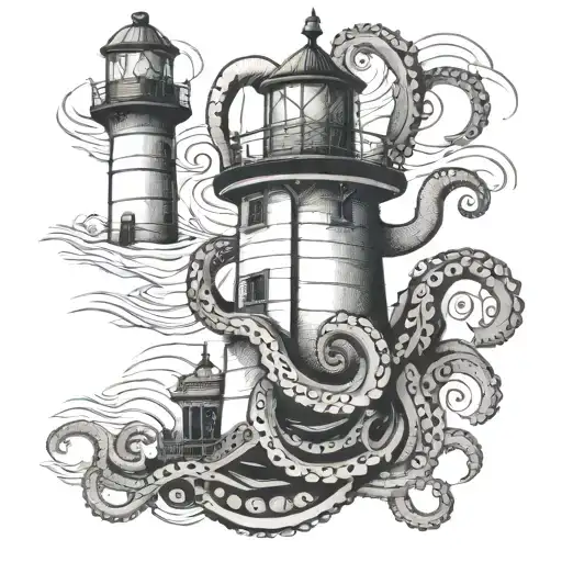 octopus wrapped around a lighthouse tattoo design idea
