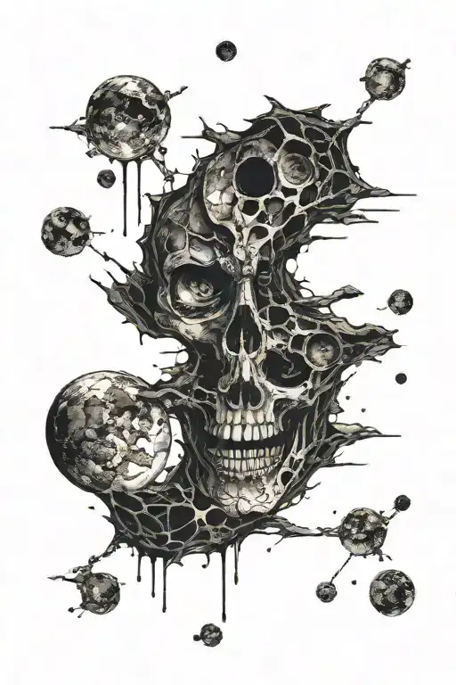 dark skull eyes and nose obscure in the moon's craters tattoo design idea