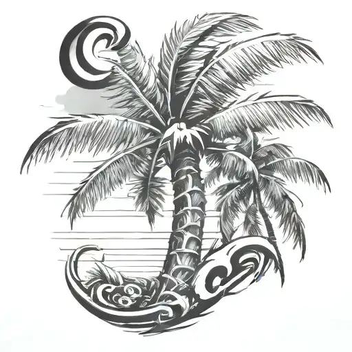 palm tree with a letter c carved in it tattoo design idea