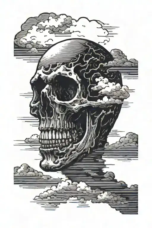 dark skull eyes and nose obscure in clouds tattoo design idea