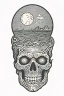 full moon with skull eyes in it over the ocean tattoo design idea