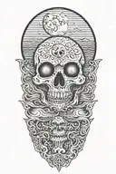 full moon with skull eyes in it over the ocean tattoo design idea