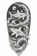 waves and shark starfish and crab tattoo design idea
