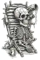 skeleton drinking a corona in a beach chair tattoo design idea