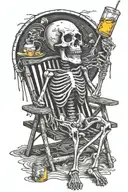 skeleton drinking a corona in a beach chair tattoo design idea