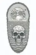 full moon with skull eyes in it over the ocean tattoo design idea