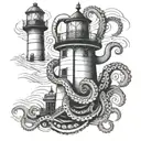 octopus wrapped around a lighthouse tattoo design idea