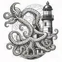 octopus wrapped around a lighthouse tattoo design idea