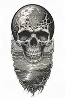 full moon with skull eyes in it over the ocean tattoo design idea