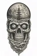 full moon with skull eyes in it over the ocean tattoo design idea