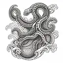 Japanese-style waves with an octopus intertwined within tattoo design idea