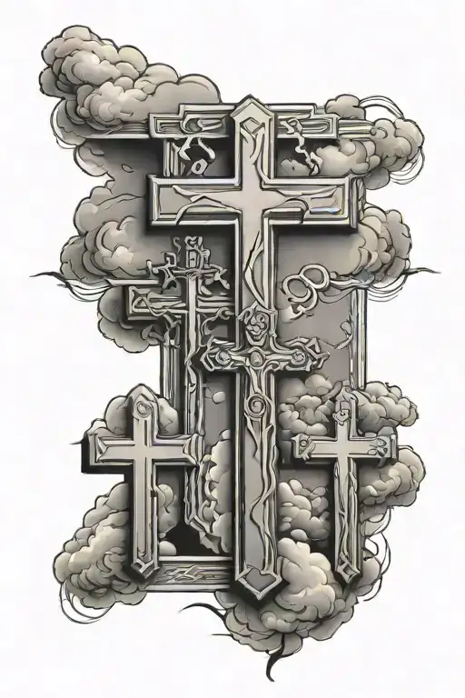 three crosses with clouds tattoo design idea