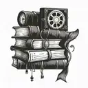 A stack of books with movie reels as bookmarks, representing your dual interests in teaching and movies tattoo design idea