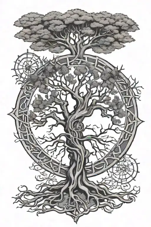 vegvisir yggdrasil tree tattoo design idea