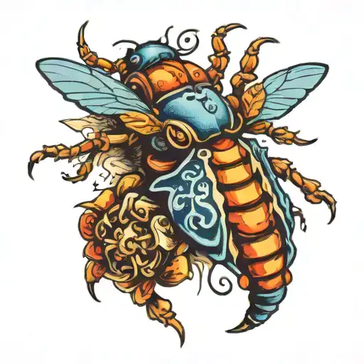 roly poly bug next to a blue sway shoe  tattoo design idea
