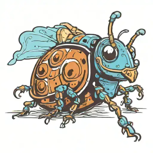 roly poly bug next to a blue sway shoe  tattoo design idea