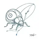 roly poly bug next to a blue sway shoe  tattoo design idea