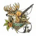 deer fishing bow hunting scene tattoo design idea