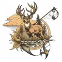 deer fishing bow hunting scene tattoo design idea