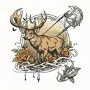 deer fishing bow hunting scene tattoo design idea