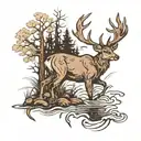 deer fishing bow hunting scene tattoo design idea