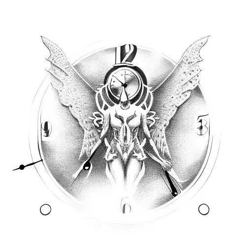 mechanical clock with demon and angel wings  tattoo design idea