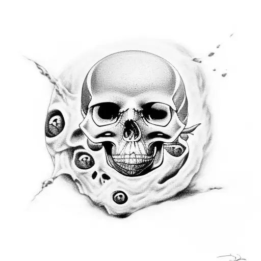 A black and grey tattoo of a punk-inspired black hole devouring a skull tattoo design idea
