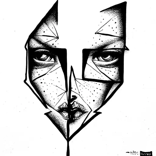  a surrealistic sketch on white paper, 2 faces next to each other, the right face is upside down. tattoo design idea