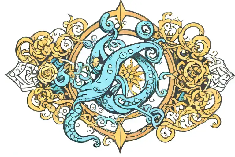 aquarius sign intertwined within Virgo zodiac sign tattoo design idea