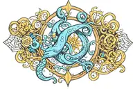 aquarius sign intertwined within Virgo zodiac sign tattoo design idea