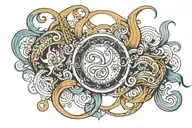 aquarius sign intertwined within Virgo zodiac sign tattoo design idea