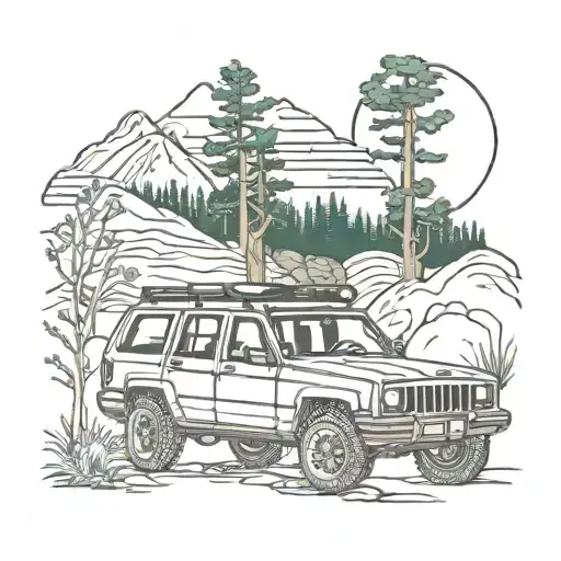 jeep cherokee infront of nature scene nebraska state outline tattoo design idea