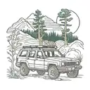 jeep cherokee infront of nature scene nebraska state outline tattoo design idea