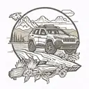 jeep cherokee infront of nature scene nebraska state outline tattoo design idea
