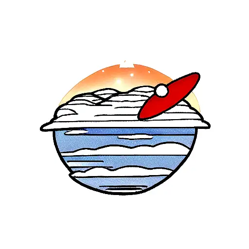 UFO flying around mountains tattoo design idea