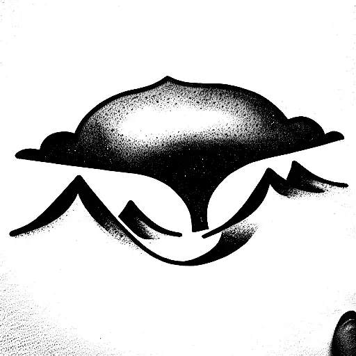 UFO flying around mountains tattoo design idea