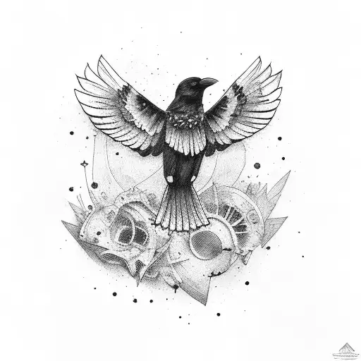 crow on broken hourglass  tattoo design idea