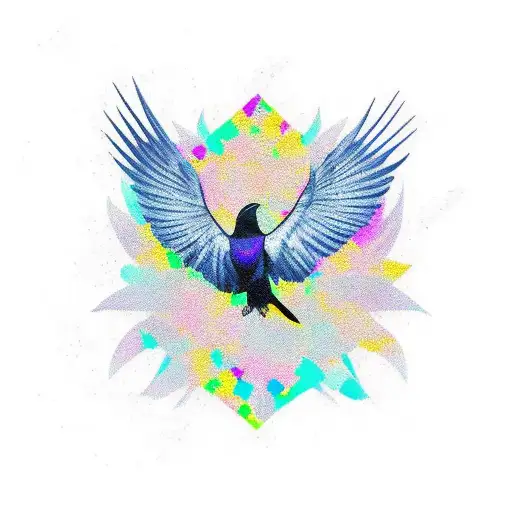 raven on broken hourglass  tattoo design idea