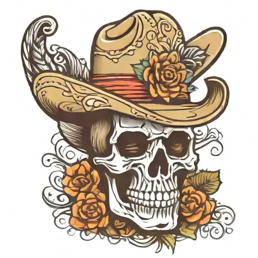 Mexican style skull with cowboy hat with tattoo design idea