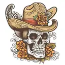 Mexican style skull with cowboy hat with tattoo design idea