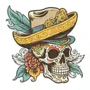 Mexican style skull with cowboy hat with tattoo design idea